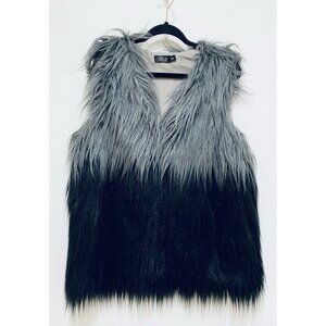 Cara New York Vest Womens Medium Gray Black Faux Fur Mob Wife Quiet Luxury Boho